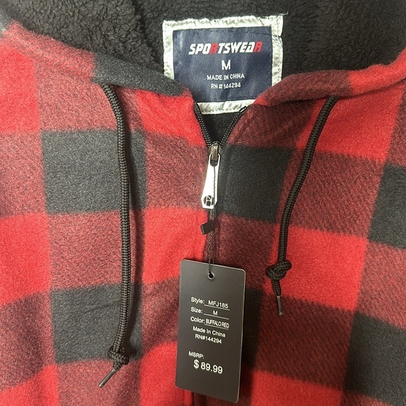 🆕 SPORTSWEAR SHERPA Zip Up Fleece Flannel Sweatshirt Heavy Lined Hooded NWT $90 - Picture 9 of 11